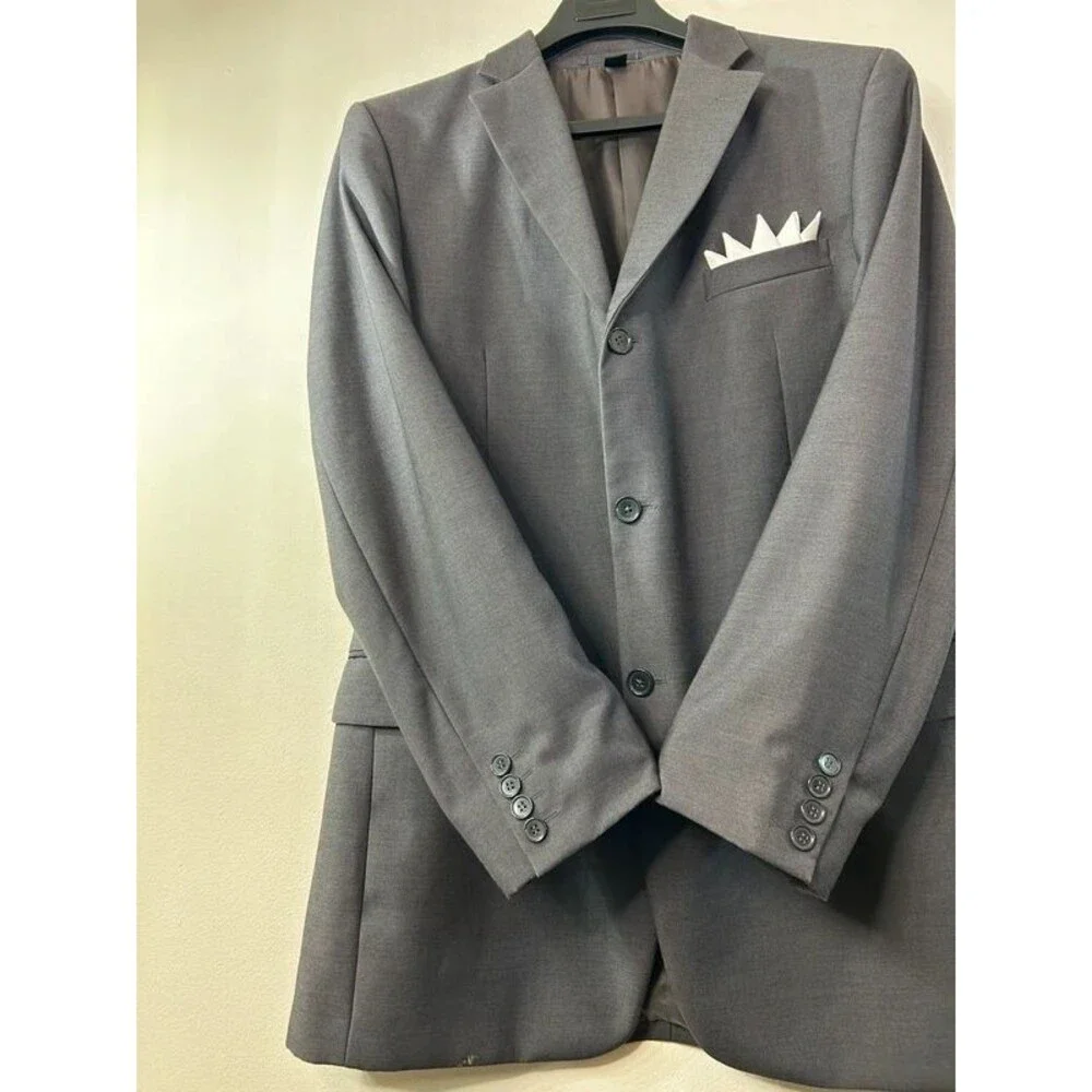 Mossanni Collezioni Gray Solid Suit Jacket 42L 3-Button Notch Lapel Double Vent